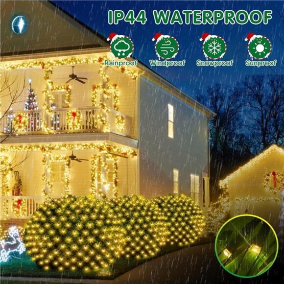 Christmas Net Lights, 280 LED Mesh Lights 9.8FT x 6.6FT 8 Modes Waterproof - Picture 4 of 7